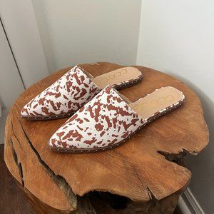 Ccocci Cow Print Mules, Size 10